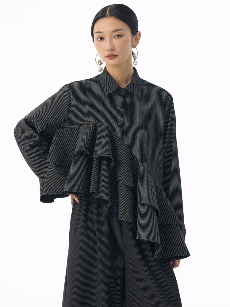 Marigold Shadows Shirts *** Deangalee Asymmetrical Ruffle Blouse