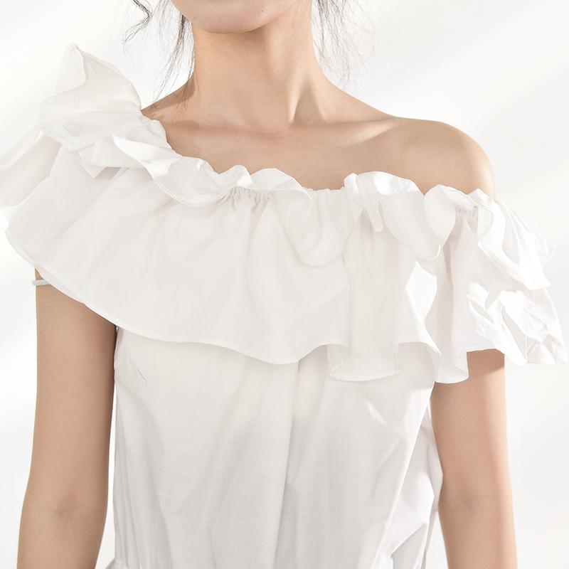 Marigold Shadows shirts Hayami Off Shoulder Ruffle Long Back Shirt