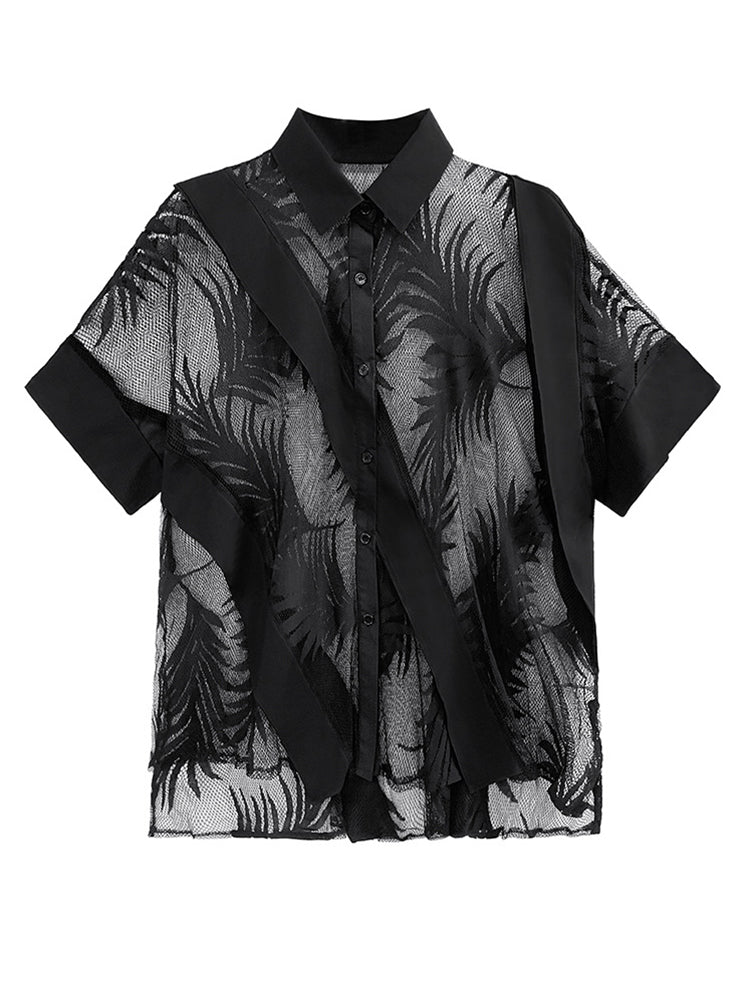 Marigold Shadows Shirts Hayato Sheer Leaf Blouse - Black