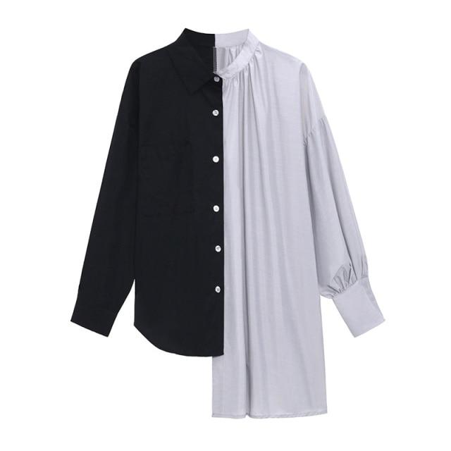 Marigold Shadows shirts Hekima Two Tone Long Sleeve Irregular Shirt