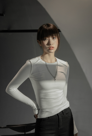 Marigold Shadows shirts Hoshiko O-Neck Long Sleeve Shirt - White