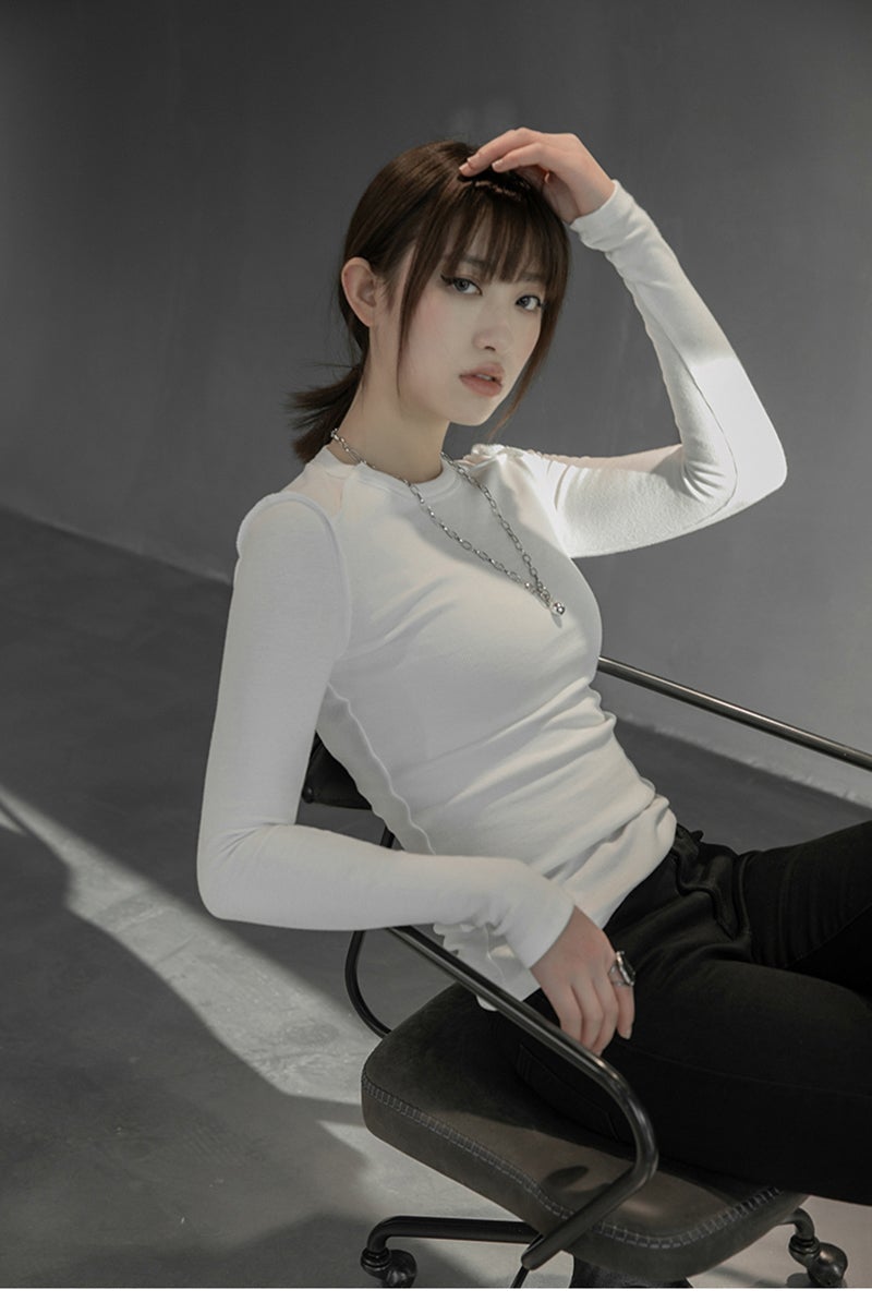 Marigold Shadows shirts Hoshiko O-Neck Long Sleeve Shirt - White