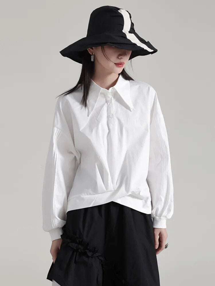 Marigold Shadows Shirts Hota Gathered Blouse - White