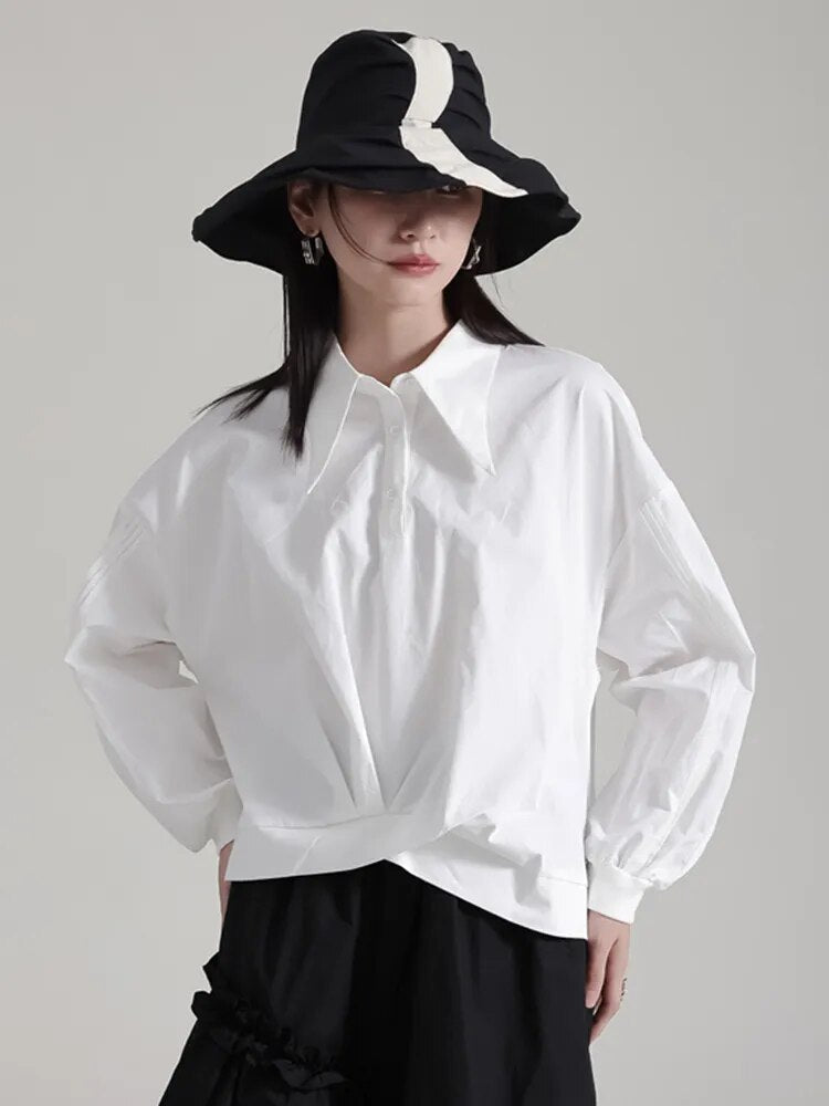 Marigold Shadows Shirts Hota Gathered Blouse - White