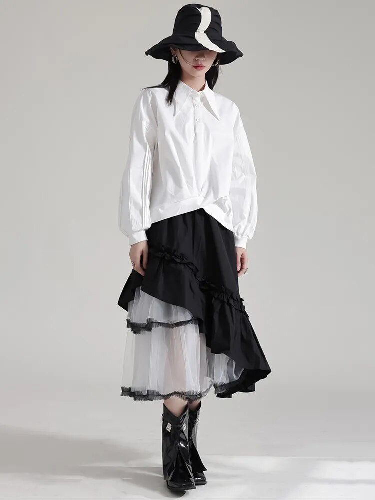 Marigold Shadows Shirts Hota Gathered Blouse - White