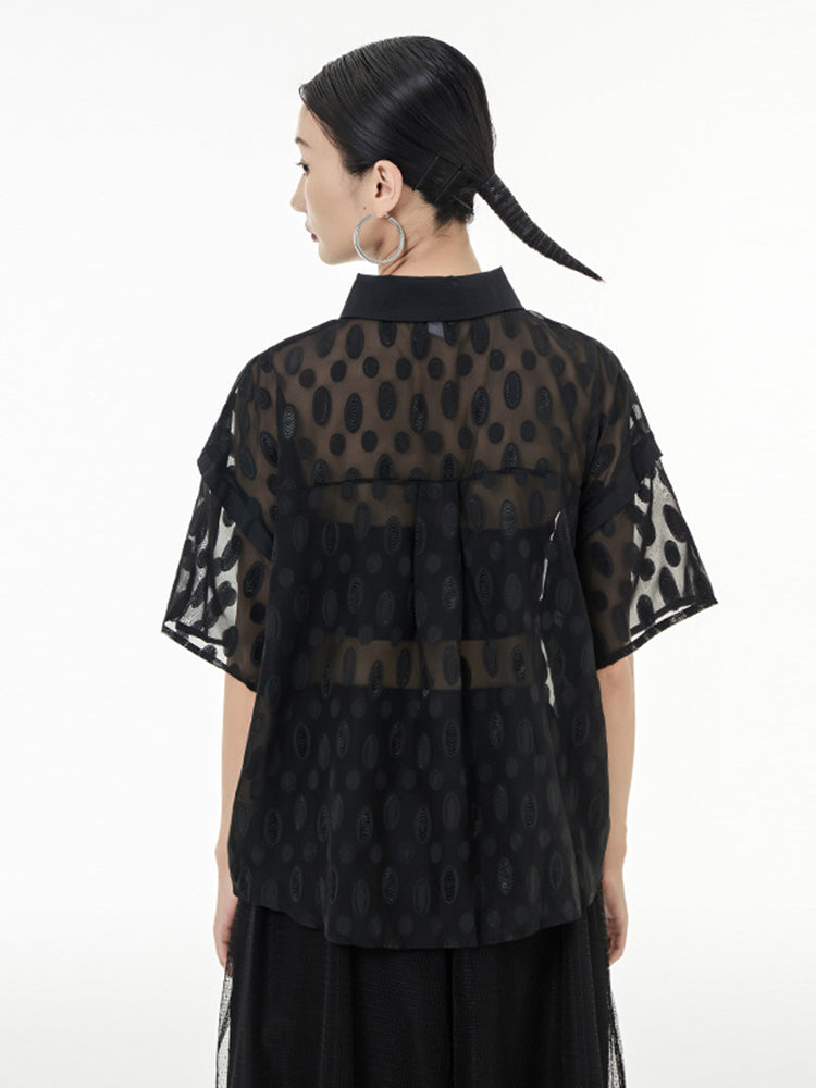 Marigold Shadows Shirts Kozan Sheer Ovals Blouse - Black