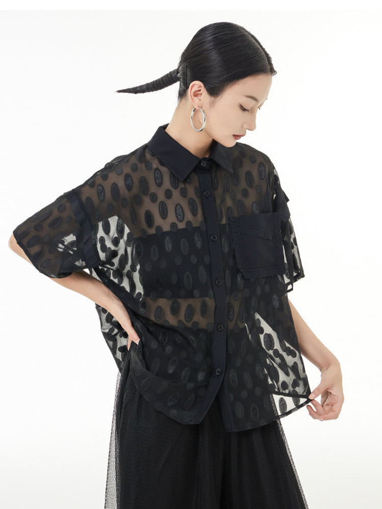 Marigold Shadows Shirts Kozan Sheer Ovals Blouse - Black
