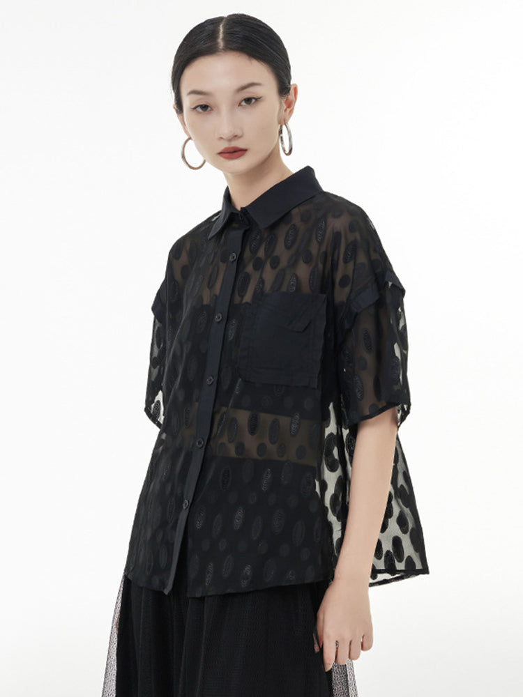 Marigold Shadows Shirts Kozan Sheer Ovals Blouse - Black