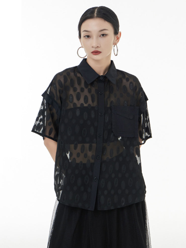 Marigold Shadows Shirts Kozan Sheer Ovals Blouse - Black