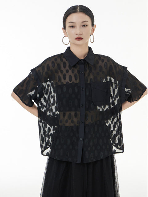 Marigold Shadows Shirts Kozan Sheer Ovals Blouse - Black