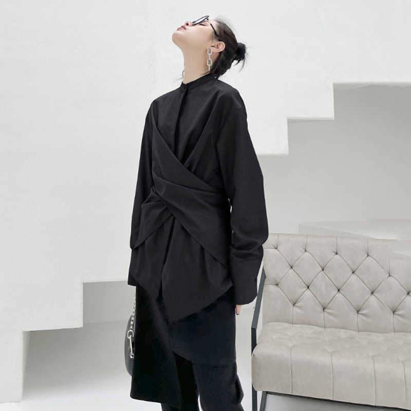 Kume Loose Stand Collar Long Sleeve Shirt - Black – Marigold Shadows