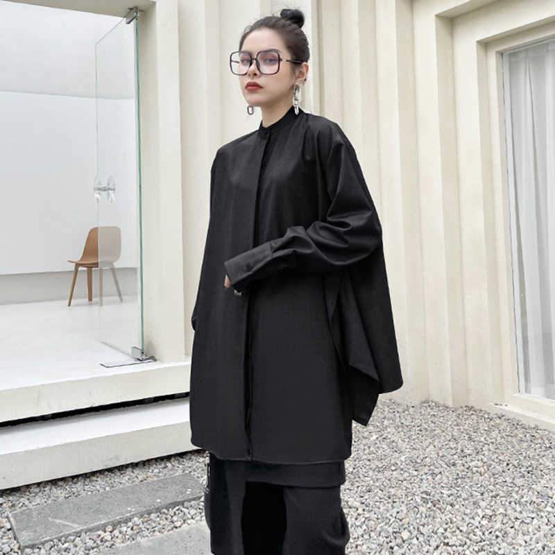 Marigold Shadows shirts Kume Loose Stand Collar Long Sleeve Shirt - Black