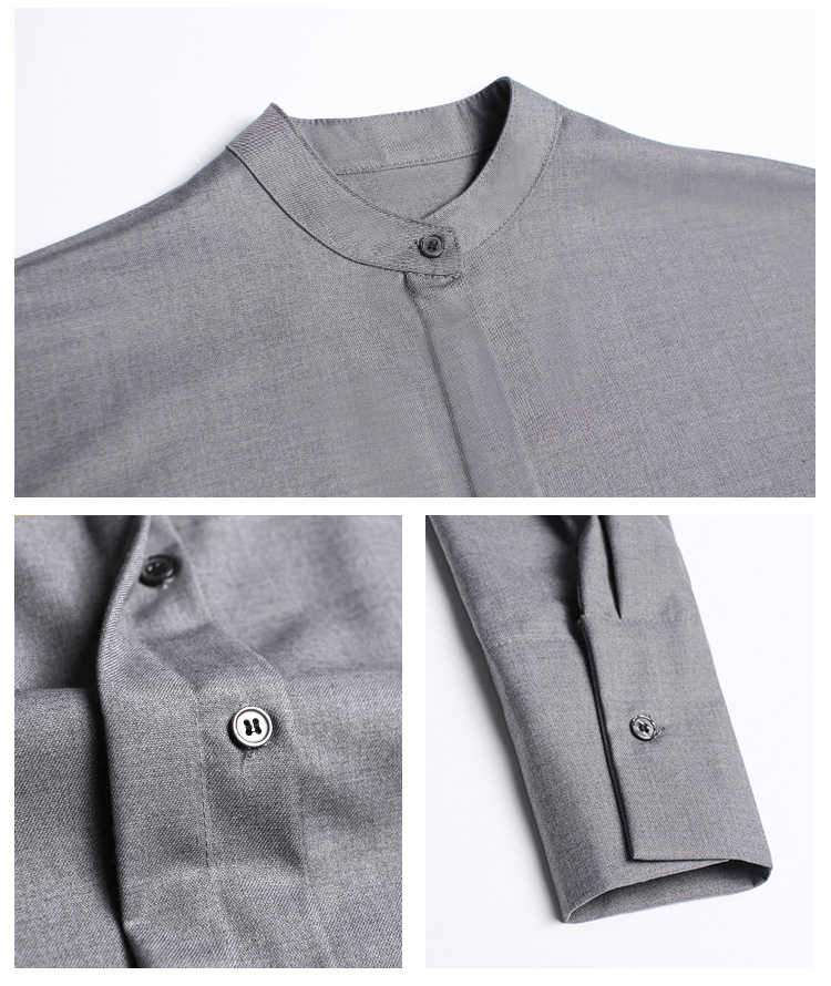 Marigold Shadows shirts Kume Loose Stand Collar Long Sleeve Shirt - Gray