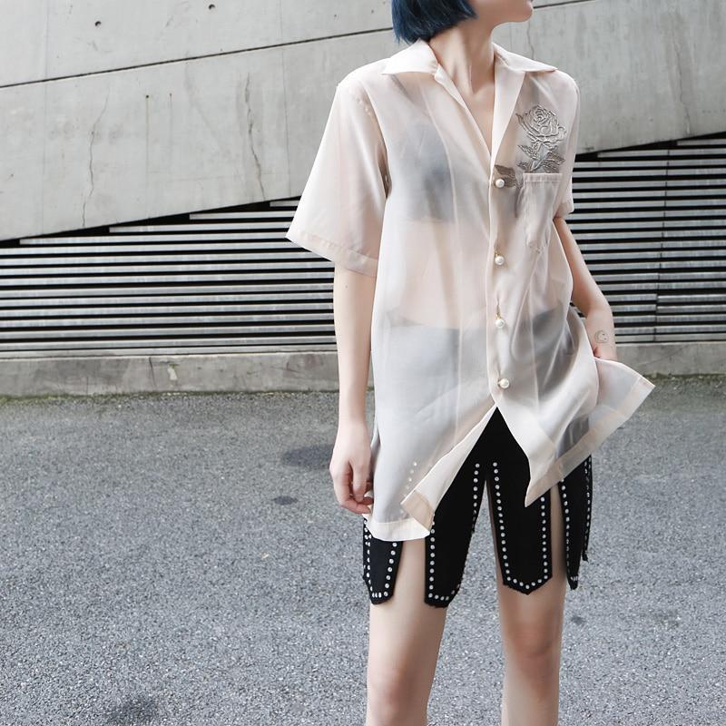 Marigold Shadows shirts Kyoko Pearl Short Sleeve Thin Shirt