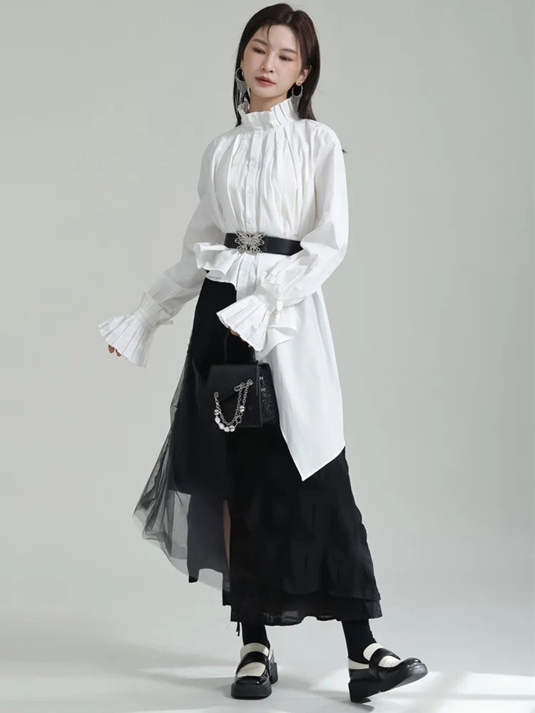 Marigold Shadows Shirts Ladada Pleated Collar Blouse