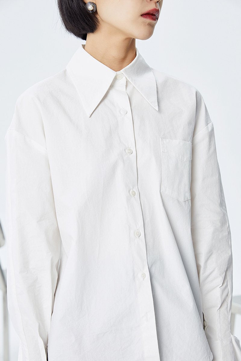 Marigold Shadows shirts Leena Pleated Long Sleeve Shirt - White