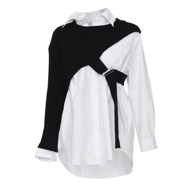 Marigold Shadows shirts Manami Knitted Long Sleeve Irregular Shirt - Black