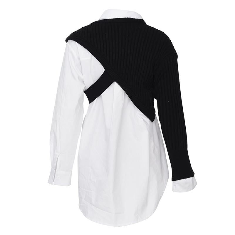 Marigold Shadows shirts Manami Knitted Long Sleeve Irregular Shirt - Black