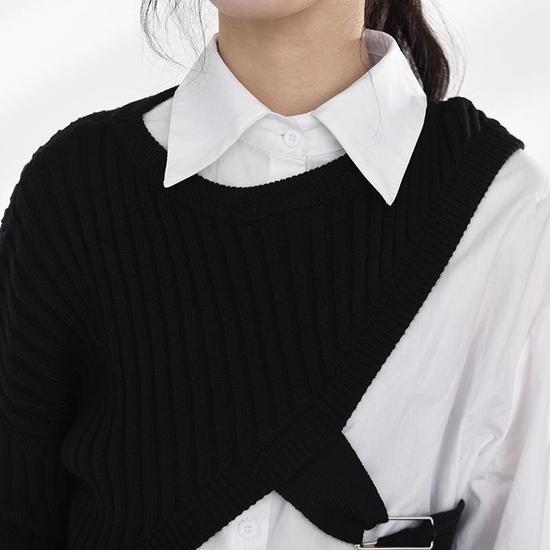 Marigold Shadows shirts Manami Knitted Long Sleeve Irregular Shirt - Black