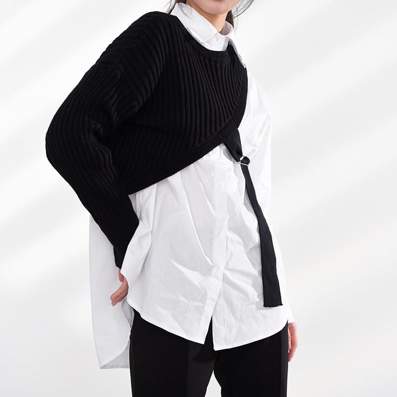 Marigold Shadows shirts Manami Knitted Long Sleeve Irregular Shirt - Black