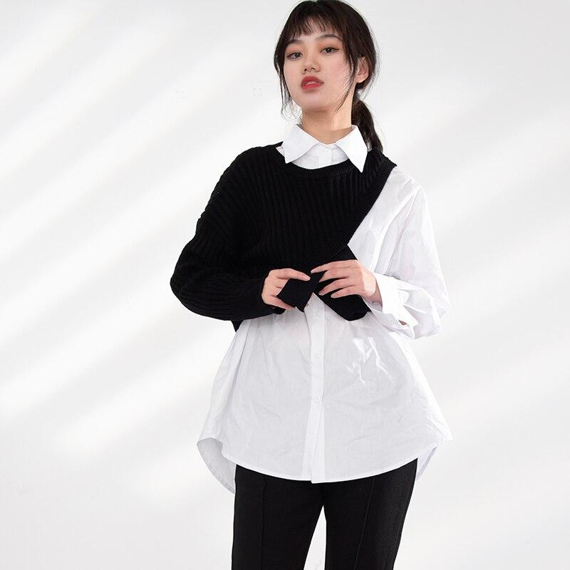 Marigold Shadows shirts Manami Knitted Long Sleeve Irregular Shirt - Black