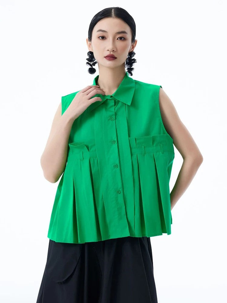 Marigold Shadows Shirts ***Marchh Pleated Tank