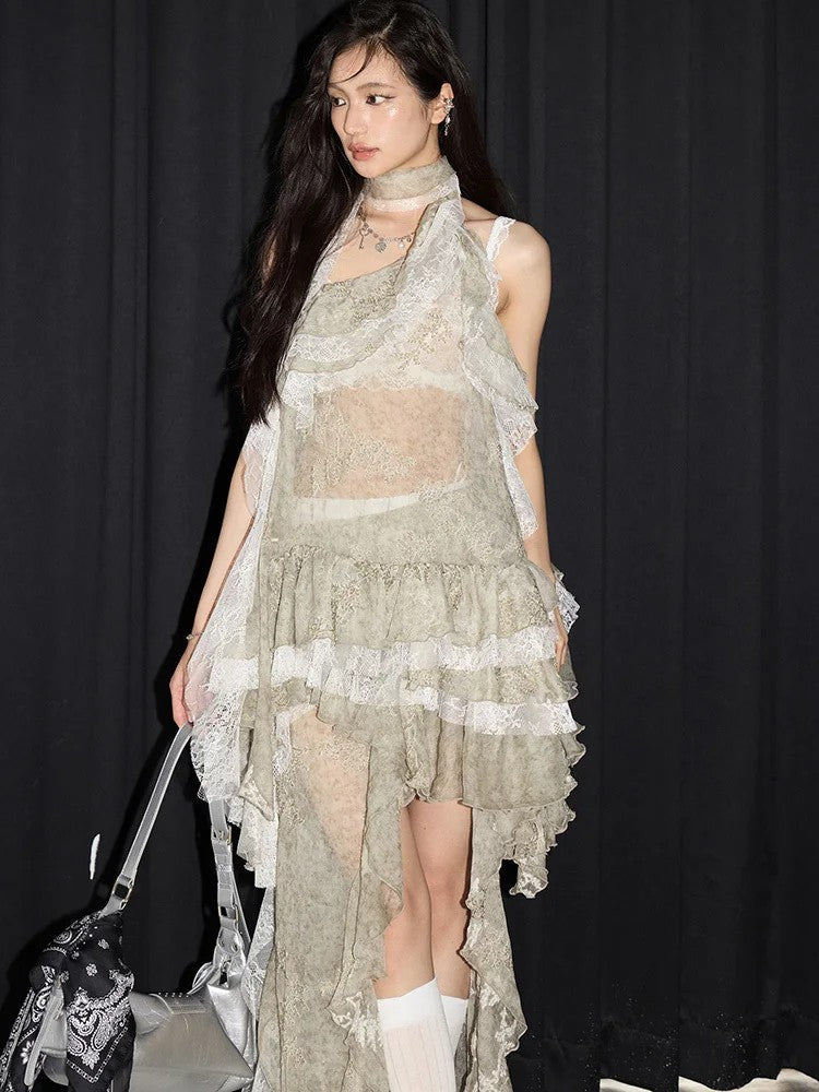 Marigold Shadows Shirts **Miecy Sheer Lace Halter Top