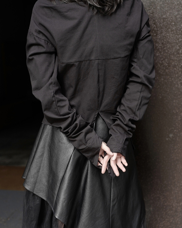 Marigold Shadows shirts Minami Ruffle Long Sleeve Irregular Shirt - Black