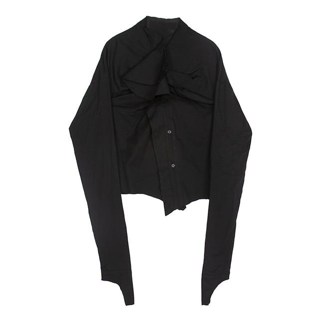 Marigold Shadows shirts Minami Ruffle Long Sleeve Irregular Shirt - Black