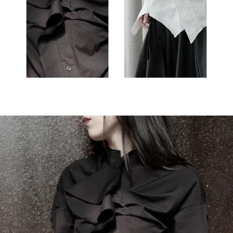 Marigold Shadows shirts Minami Ruffle Long Sleeve Irregular Shirt - Black