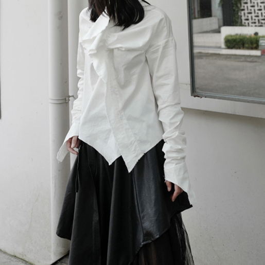 Marigold Shadows shirts Minami Ruffle Long Sleeve Irregular Shirt - White