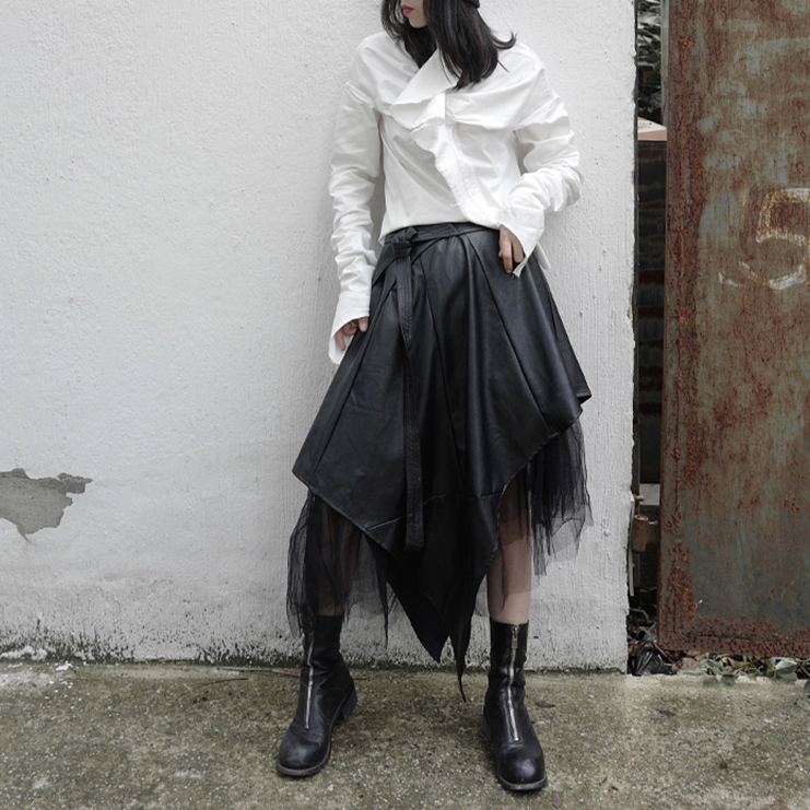 Marigold Shadows shirts Minami Ruffle Long Sleeve Irregular Shirt - White