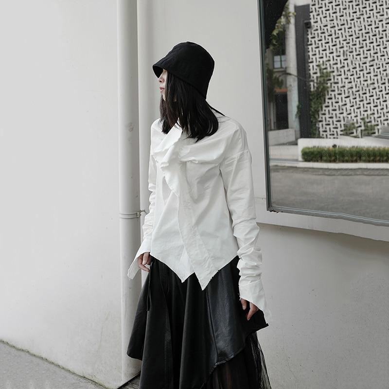 Marigold Shadows shirts Minami Ruffle Long Sleeve Irregular Shirt - White