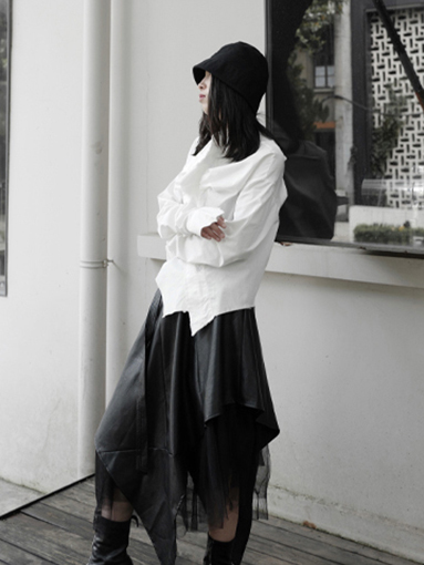 Marigold Shadows shirts Minami Ruffle Long Sleeve Irregular Shirt - White