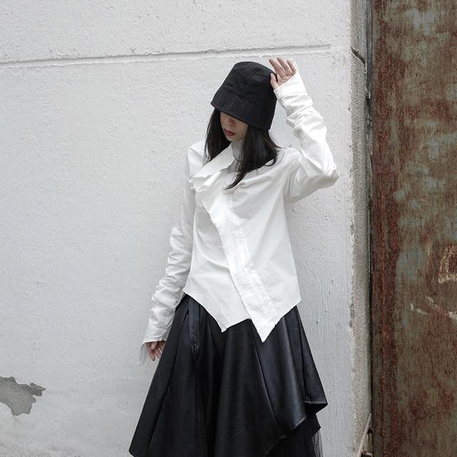 Marigold Shadows shirts Minami Ruffle Long Sleeve Irregular Shirt - White