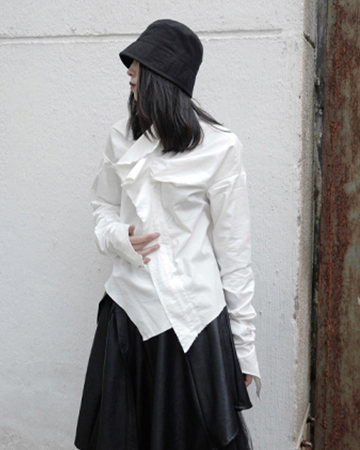 Marigold Shadows shirts Minami Ruffle Long Sleeve Irregular Shirt - White