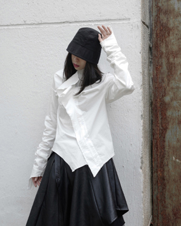 Marigold Shadows shirts Minami Ruffle Long Sleeve Irregular Shirt - White