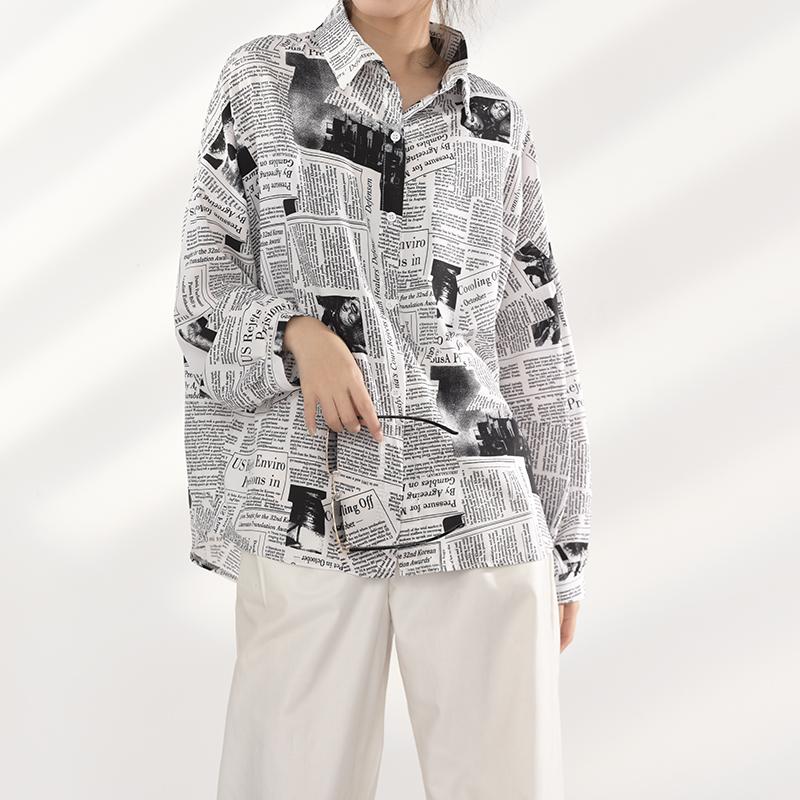 Marigold Shadows shirts Mutsuko Newspaper Print Long Sleeve Shirt