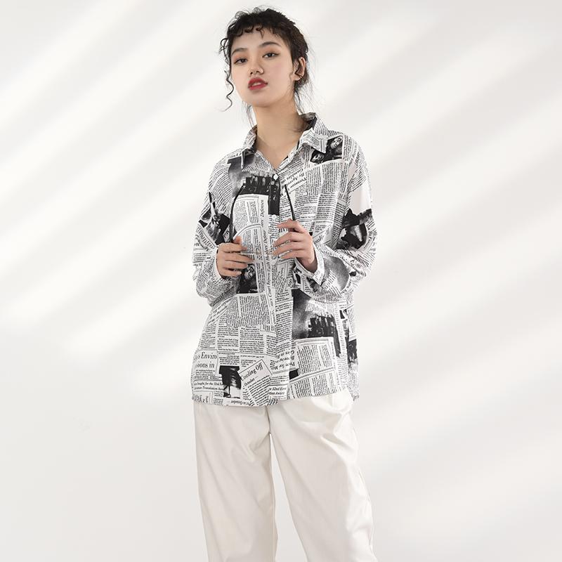 Marigold Shadows shirts Mutsuko Newspaper Print Long Sleeve Shirt