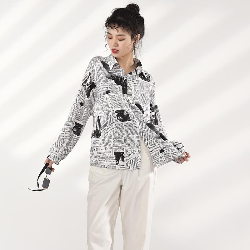 Marigold Shadows shirts Mutsuko Newspaper Print Long Sleeve Shirt