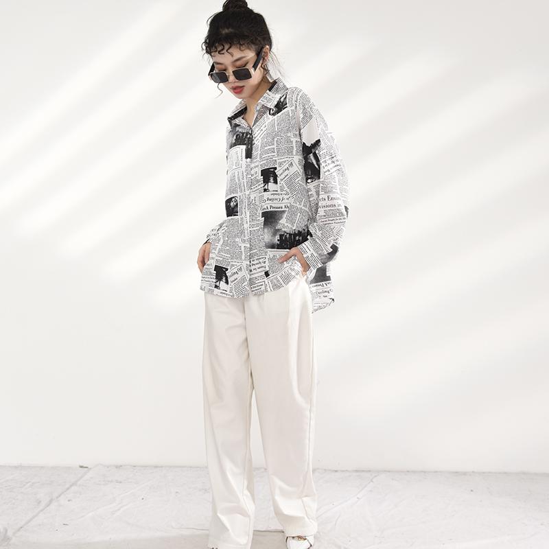 Marigold Shadows shirts Mutsuko Newspaper Print Long Sleeve Shirt