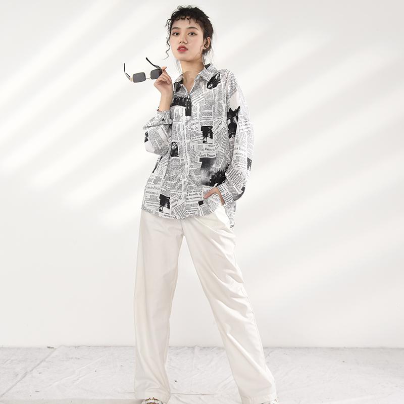 Marigold Shadows shirts Mutsuko Newspaper Print Long Sleeve Shirt