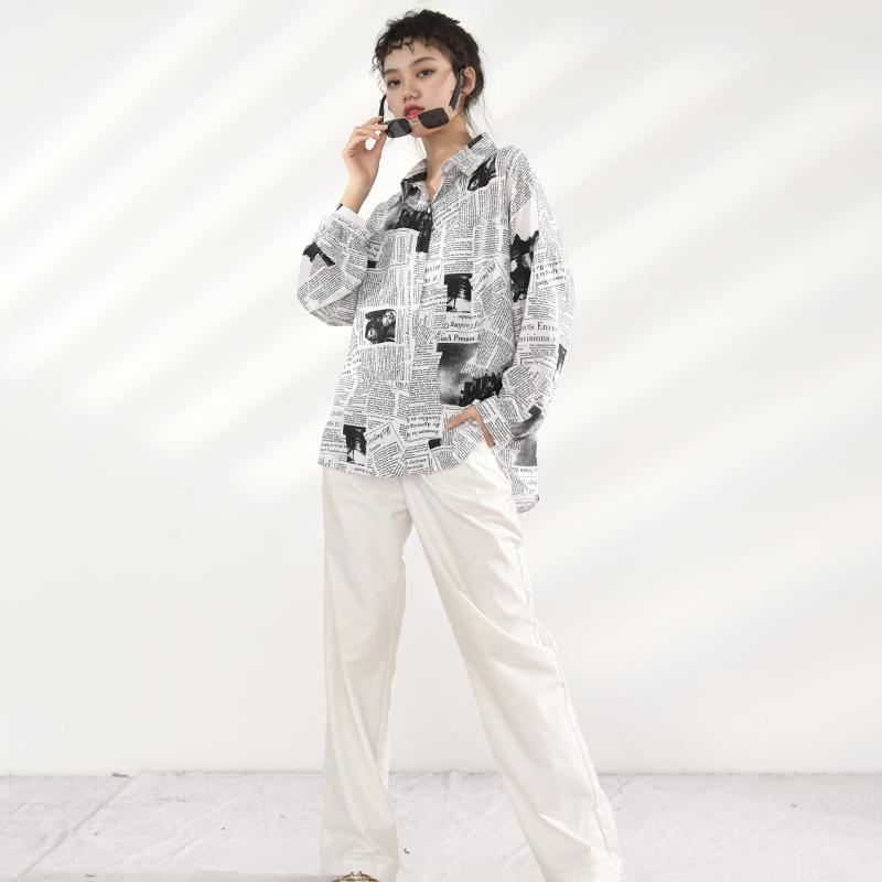 Marigold Shadows shirts Mutsuko Newspaper Print Long Sleeve Shirt