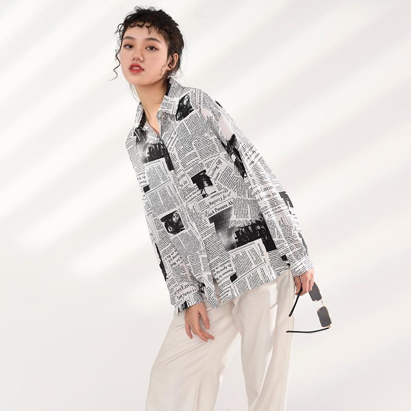 Marigold Shadows shirts Mutsuko Newspaper Print Long Sleeve Shirt