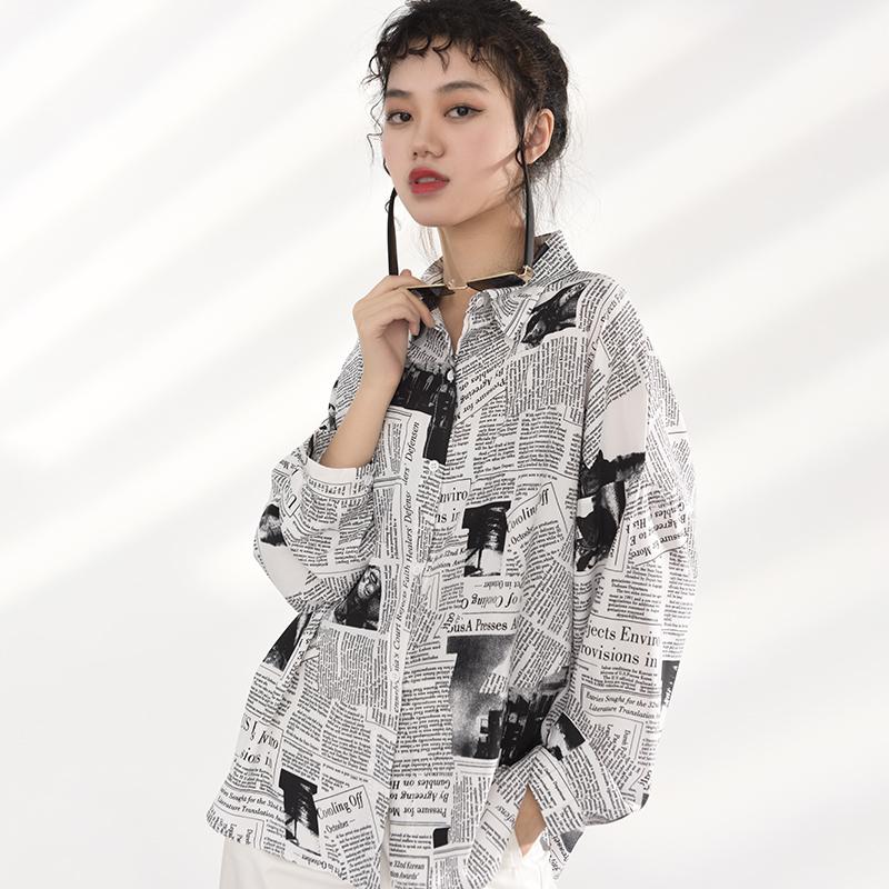 Marigold Shadows shirts Mutsuko Newspaper Print Long Sleeve Shirt