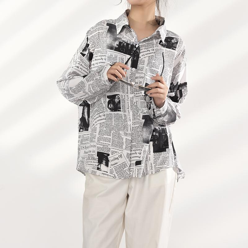 Marigold Shadows shirts Mutsuko Newspaper Print Long Sleeve Shirt