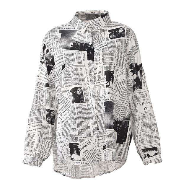 Marigold Shadows shirts Mutsuko Newspaper Print Long Sleeve Shirt