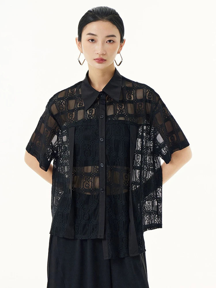 Marigold Shadows Shirts Palaza Sheer Lace Blouse