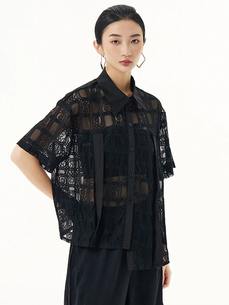 Marigold Shadows Shirts Palaza Sheer Lace Blouse