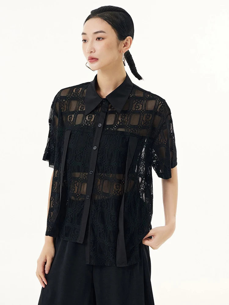 Marigold Shadows Shirts Palaza Sheer Lace Blouse